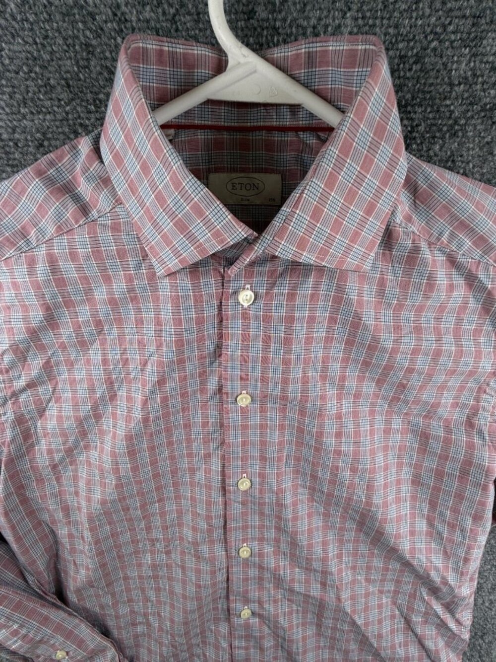 Eton BRIGHTON Red Blue Check Slim 15.5 Button Up Shirt Long Sleeve Men Cotton
